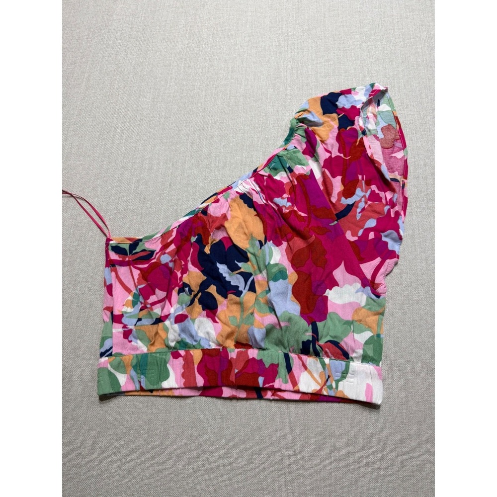 BB Dakota Steve Madden Womens One Shoulder Floral Crop Top Multi Pink Green M - Picture 6 of 7